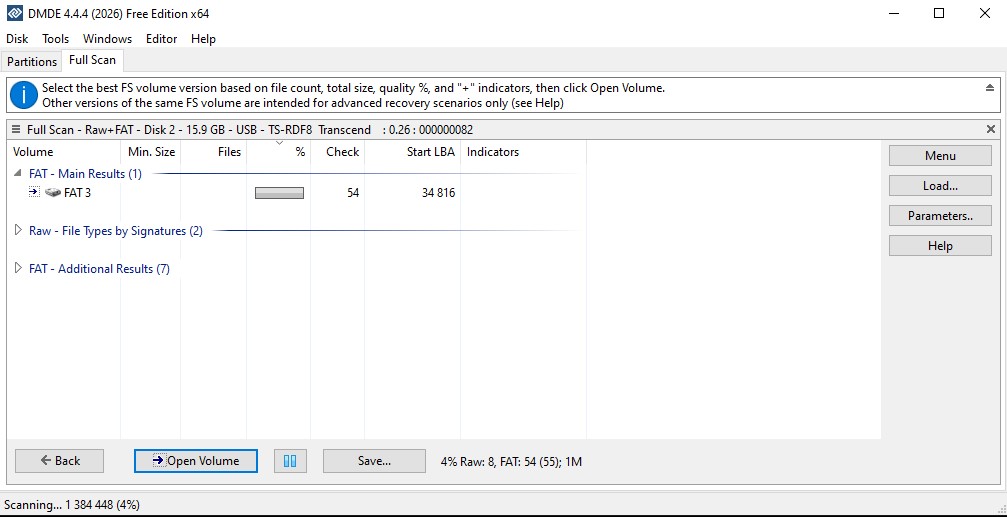 DMDE Free edition scan UI